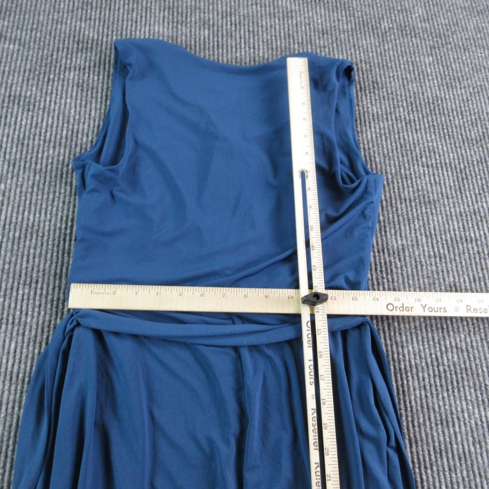 Montgomery Post Jumpsuit Womens M Petite Blue Belted Pleated V-Neck Wide Leg NWT - Picture 12 of 16